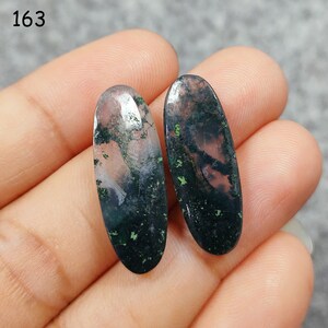 Green Moss Agate Cabochons Pair, Natural Green Moss Agate Gemstone, Oval Shape Moss Agate, Wholesale Moss Agate Pair For Earrings, Craft