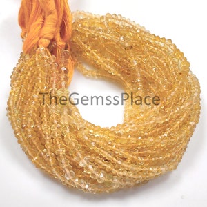 Faceted Citrine Rondelle Beads, Natural Yellow Shaded Citrine Gemstones, November Birthstone, Semi Precious Gems for Making Jewelry Craft