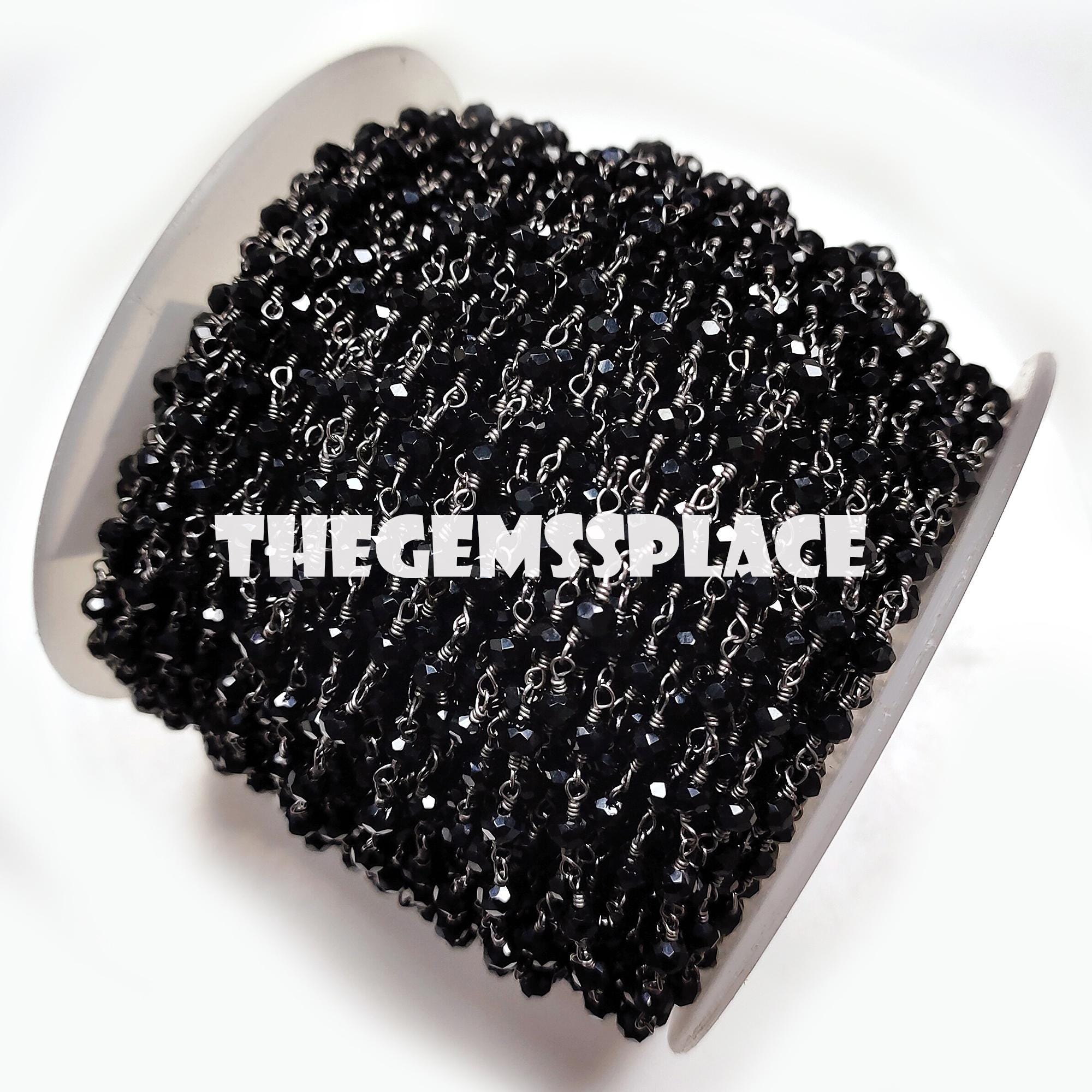 天然ブラックオニキスロザリオチェーン、4～4.5mmファセット