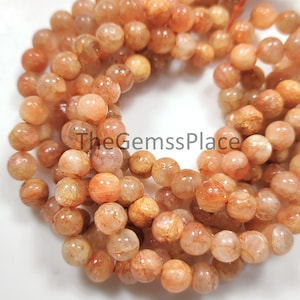 AAA Natural Fire Sunstone Beads, 6-6.5mm Round Smooth Gorgeous Natural Peach Orange Color With Gold Flash, Stunning Looking Bead, Craft