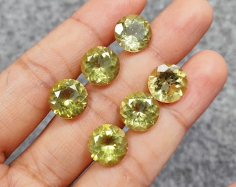 6 Pcs Round Shape Lemon Quartz Cut Stone lot, Lemon Quartz Gemstones, Top Quality Lemon Quartz Loose Stone For Jewelry Making Craft, Gift
