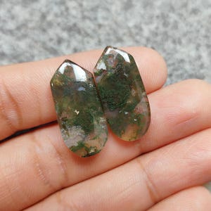 Naturliga mossagat ädelstenar/ grön agat cabochon par/ oval agat cabochon par ädelsten/ agat lös ädelsten