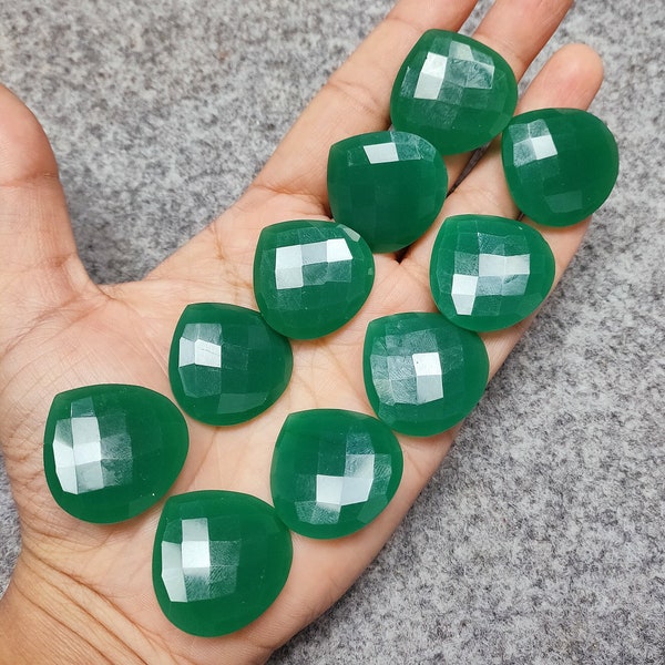 5 pcs AAA Green Onyx Faceted Gemstone/ Green Indian Onyx Heart Stone/ Designer Gemstone For Jewelry Making