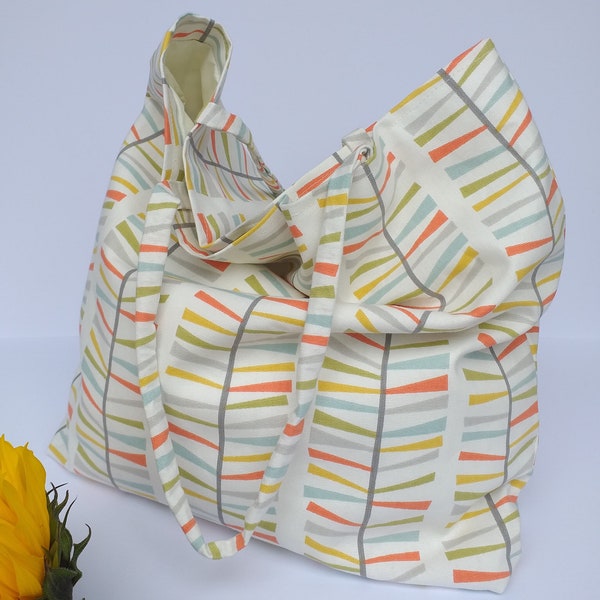 Handmade Fabric Tote. Chic Straight Sided Shopper. Cute Print Project Bag. Fun Pastel Handled Shoulder Bag. Colourful Cotton Eco Tote Gift
