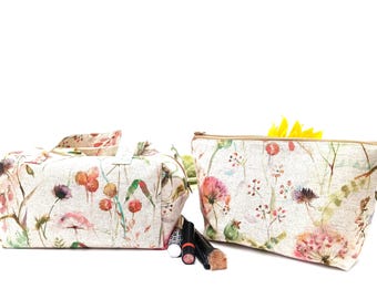 Handmade Makeup Bag Duo | Recycled Cotton & Linen Washbag Set | Eco‑Friendly Water‑Resistant Cosmetic Pouches
