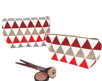 Neceser artesanal. Estuche de maquillaje con diseño geométrico llamativo. Neceser de algodón con cremallera. Neceser unisex resistente al agua con forro. Neceser fabricado en el Reino Unido.