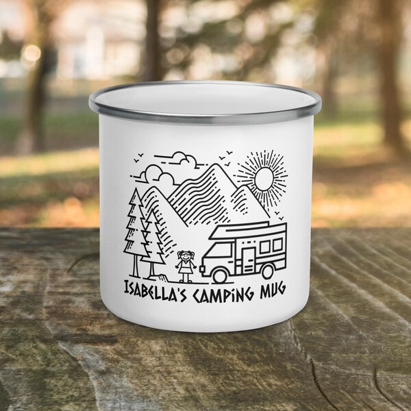 Enamel Camping Mug personalized | Emaille mok camping girl