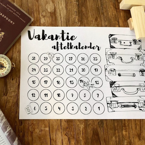 Aftelkalender vakantie, Aftelkalender print, Aftelkalender, Countdown, Countdown Vacation, Countdown Printable