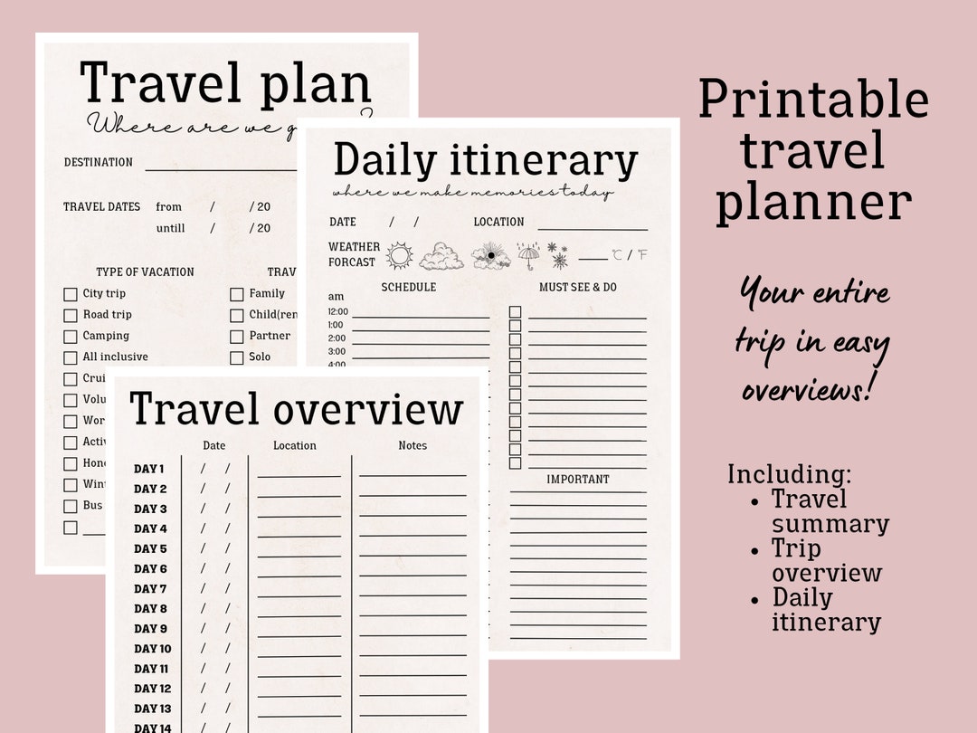 Printable Travel Planner Printable Trip Itinerary Planner Printable ...
