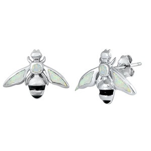 Sterling Silber White Opal Bee Ohrstecker - Süße kleine Biene Ohrringe mit atemberaubendem weißen Opal