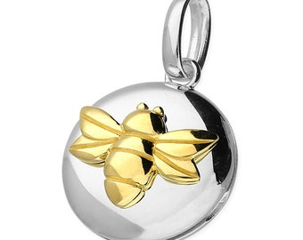 Sterling Silver Bee Locket Pendant with 9ct Gold Bee