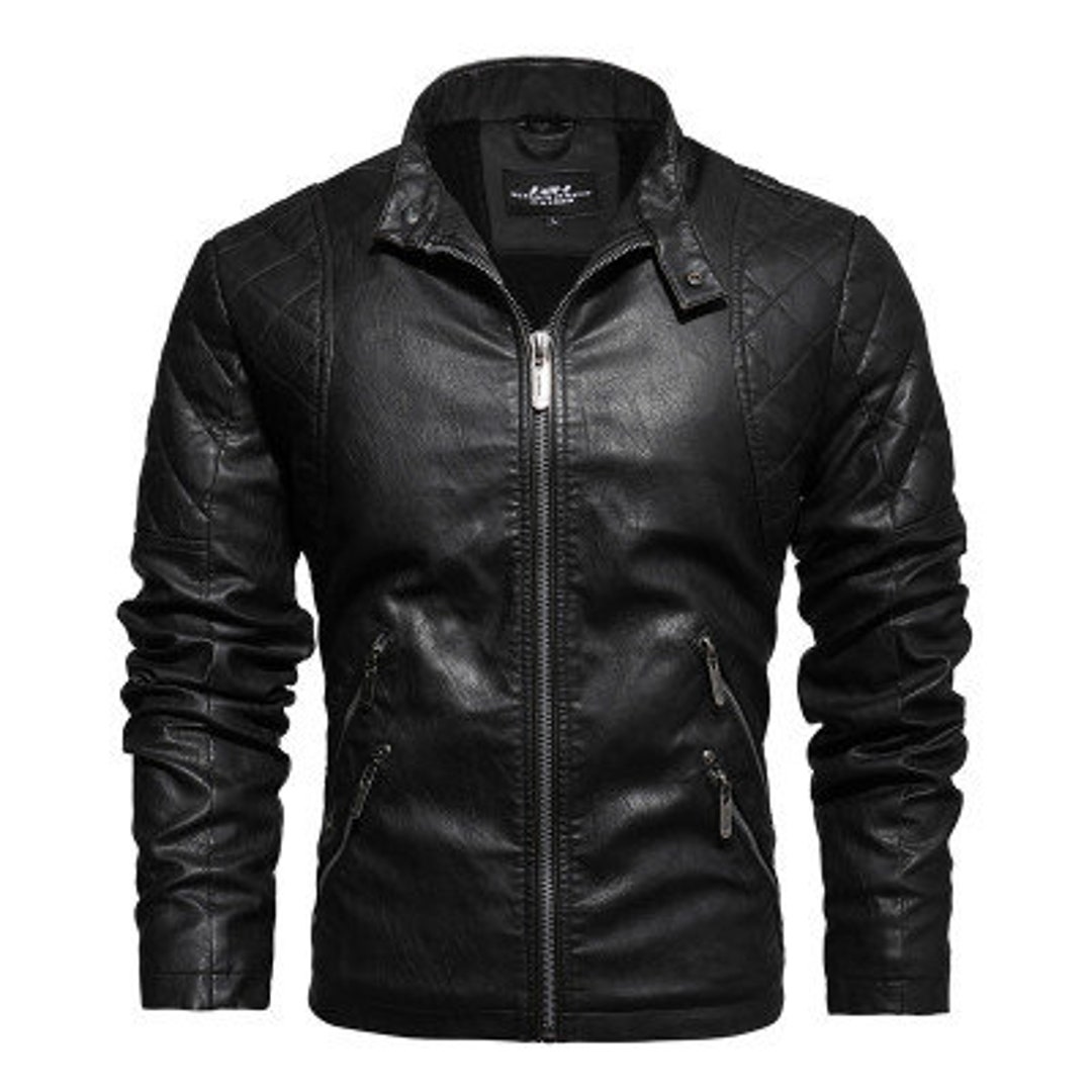 Men's Leather Jackets Vintage Jacket Streetwear Coat Casual Stand ...