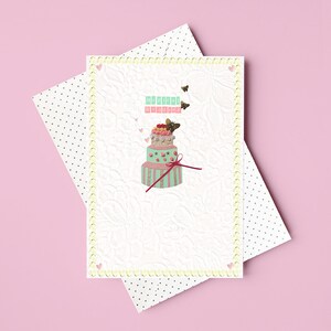 Carte de voeux magique pour gâteau de mariage / Collage / Illustration / Papillon / Pour femme / Mari / Lui / Elle / Jeunes mariés / Délicat