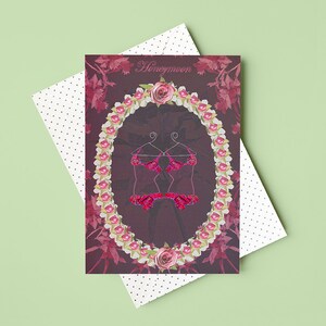 Biglietto di auguri di lingerie per la luna di miele / Disegno di figura / Illustrazione / Fiori / Collage / Per moglie / Marito / Lui / Lei / Biglietto sexy