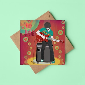 ギタリストの誕生日グリーティングカード / レトロ / 彼 / ボーイフレンド / 友人 / 中は空白 / ロックスター / グランジ / インディーズ / ニルヴァーナファン