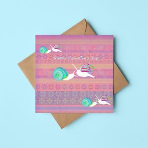 Joyeuse Saint-Valentin carte de voeux escargot / escargots s'embrasser / valentine / petite amie / petit ami / mignon / coeur / blanc à l'intérieur / pastel
