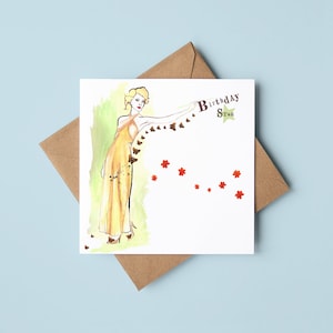 Verjaardagswenskaart ster / Klassiek / Elegant / Mode-illustratie / Pen en inkt / Voor haar / Vriend / Bestie / Girly / Blanco binnenkant