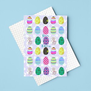 Osterei Grußkarte / Frühling / Für Baby / Kind / Junge / Mädchen / Bunt / Gemustert / Collaged / Innen leer / Polka Dot