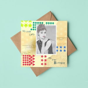 Tarjeta de felicitación de cumpleaños de Audrey Hepburn / My Fair Lady / Desayuno con diamantes / Hollywood / Estrella de cine / Vintage / Para ella / Interior en blanco