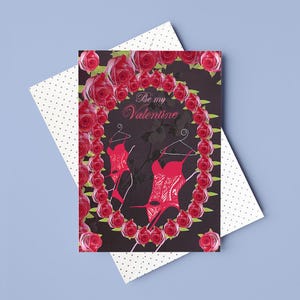 Be my Valentine Red Roses Lingerie Grußkarte / Blumen / Collaged / Freund / Freundin / Für Ihn / Für Sie / Sexy Karte / Collaged