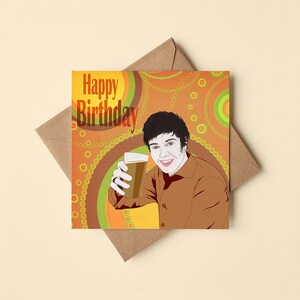 Carte de voeux d'anniversaire / Dessin de figurines / Rétro / Pour lui / Petit ami / Ami / Vierge à l'intérieur / Garçon indépendant / Hipster / Fan d'Oasis / Années 90
