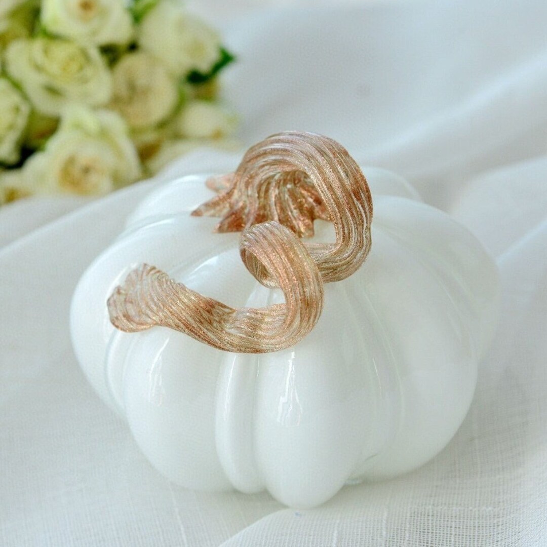 Hand Blown Creamy White Glass Pumpkin Ornament Home Decor Etsy