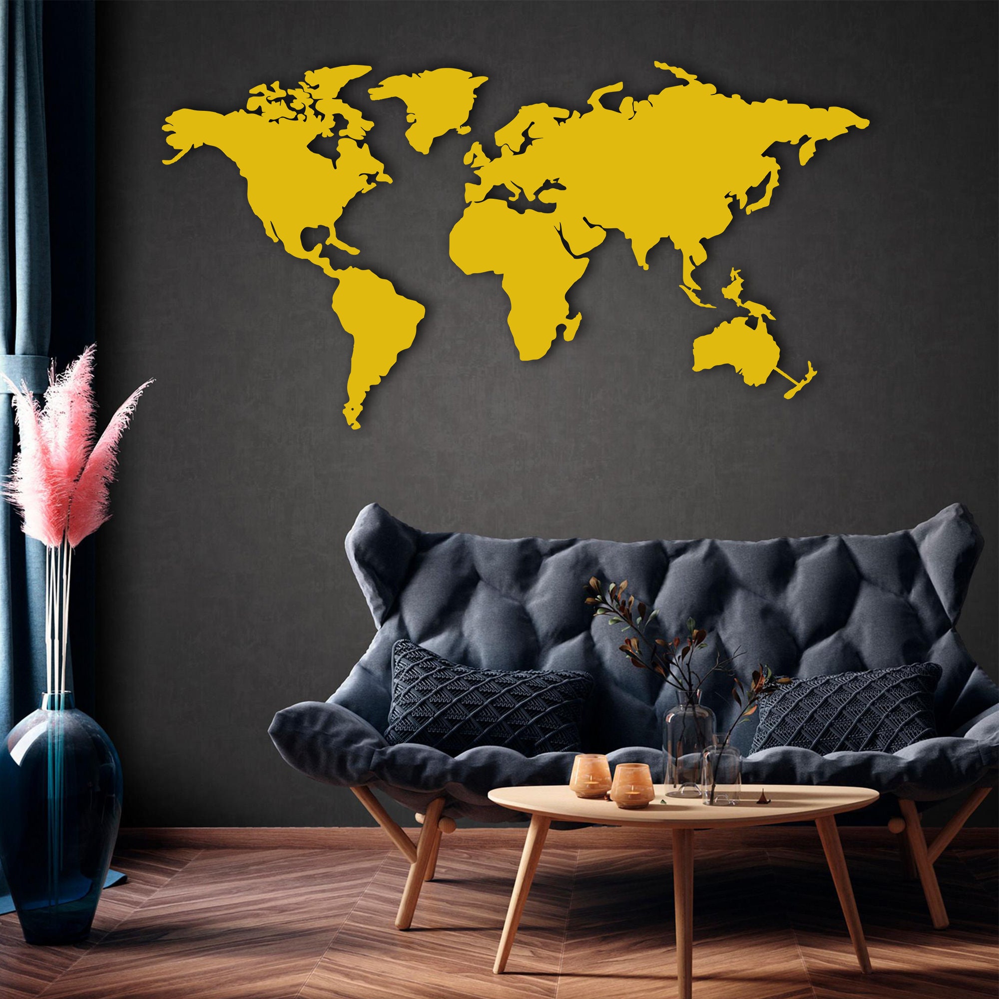 Metal World Map Wall Art Metal World Map Bedroom Wall - Etsy