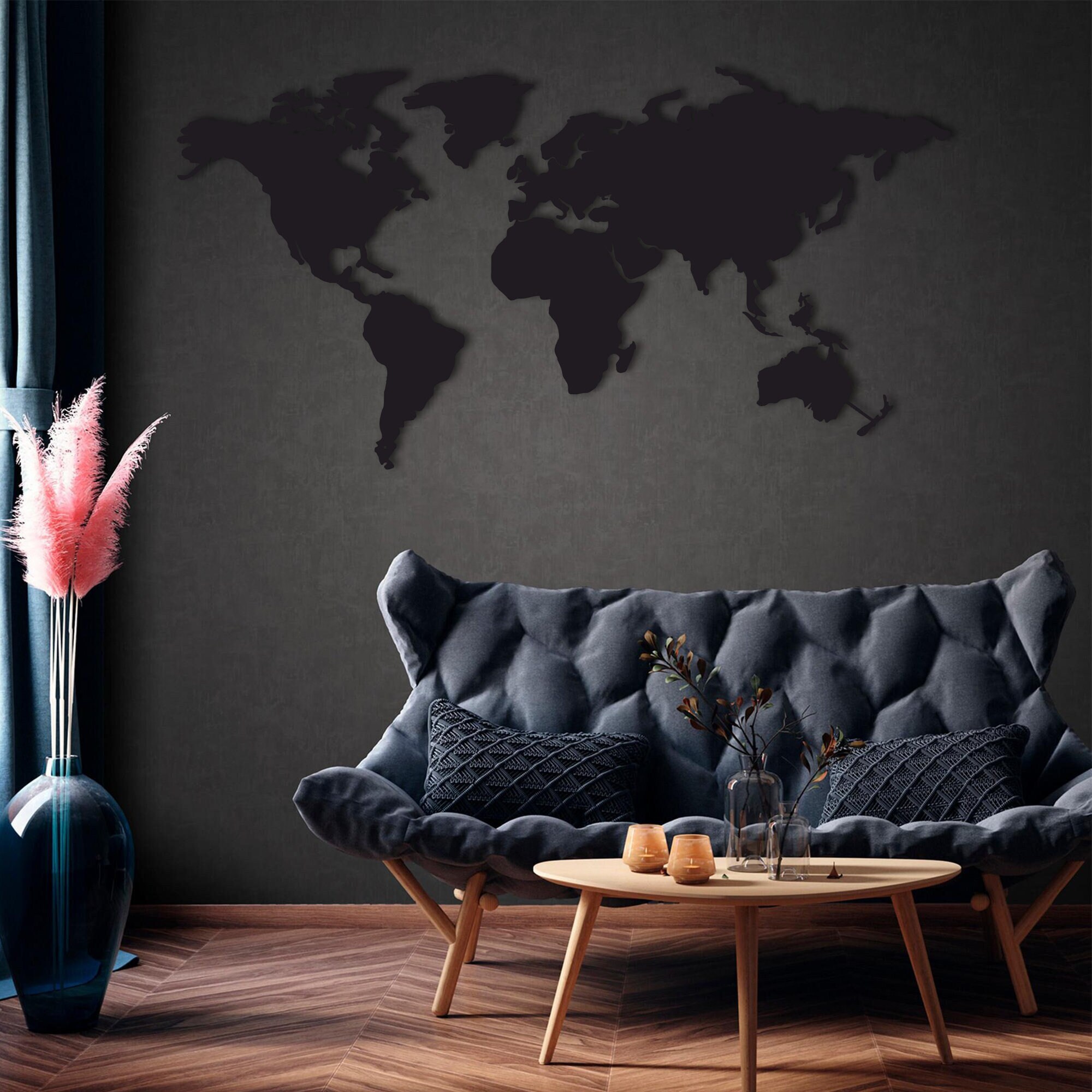 Metal World Map Wall Art Metal World Map Bedroom Wall - Etsy