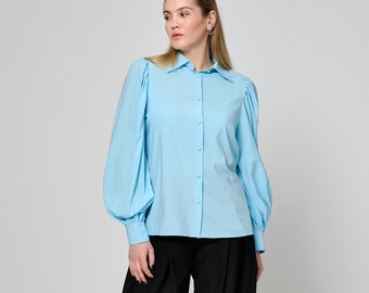 Long-Sleeved Shirt Womens,Top, Womens Shirt, Blouse Long Sleeves, Elevate Your Style with The Blue Long-Sleeved Shirt,Womens Clothing