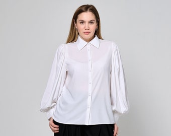 White Women Blouse,White Shirt,White Top for Women's,White Office Women Shirt,Luxury Blouse,Handmade Women's Blouse Top,Womens Clothing