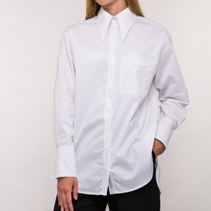 White Classic Shirt for Women,Office Shirt,Oversized Shirt Cotton,White Blouse,Long Sleeve Shirt, Womens Clothing,White Shirt,Blouse image 2