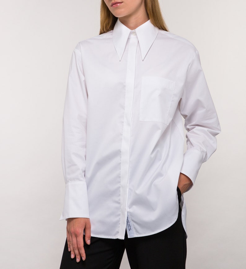 White Classic Shirt for Women,Office Shirt,Oversized Shirt Cotton,White Blouse,Long Sleeve Shirt, Womens Clothing,White Shirt,Blouse image 2