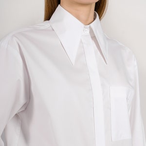 White Classic Shirt for Women,Office Shirt,Oversized Shirt Cotton,White Blouse,Long Sleeve Shirt, Womens Clothing,White Shirt,Blouse image 3