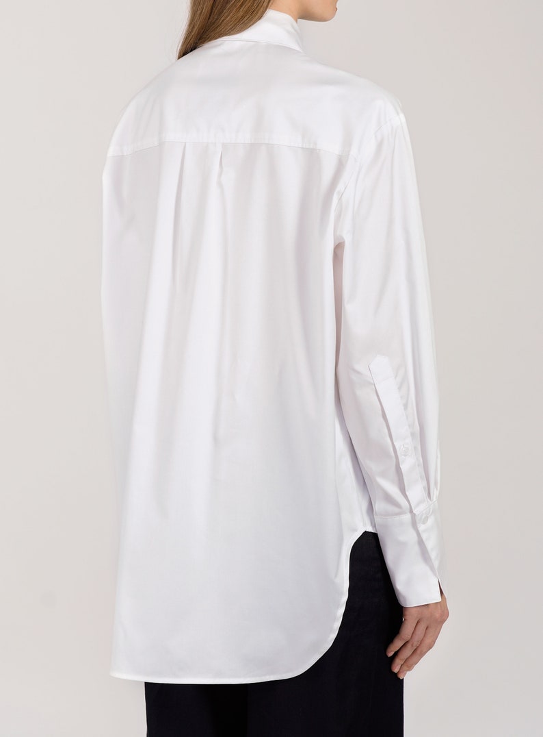 White Classic Shirt for Women,Office Shirt,Oversized Shirt Cotton,White Blouse,Long Sleeve Shirt, Womens Clothing,White Shirt,Blouse image 5