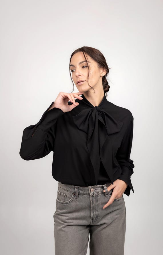 black bow tie blouse