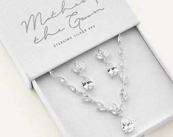 Silver Cubic Zirconia Y Necklace & Earrings: Bridal Jewellery Set