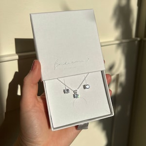 Sterling Silver Solitaire Bridesmaid Necklace and Earring Set, Gift Boxed