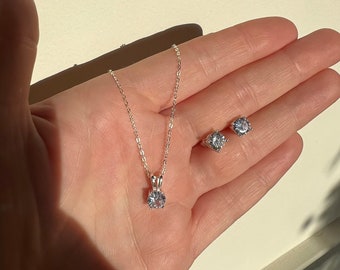 Sterling Silver Solitaire Necklace and Earring Set - Bridesmaid Gift