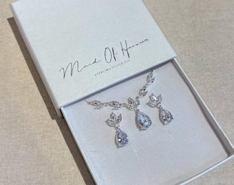 Bridesmaid Gift Set - Sterling Silver Cubic Zirconia Necklace and Earrings Set in Gift Box - Wedding Gift for Bridesmaid