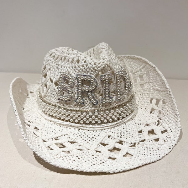 Bride Hat, Bride Cowboy Hat, Crotchet Bride Hat, Bride to Be Hat, Sequin Hat, Wedding Hat, Honeymoon Hat, Gift for Bride, Hen Party Hat