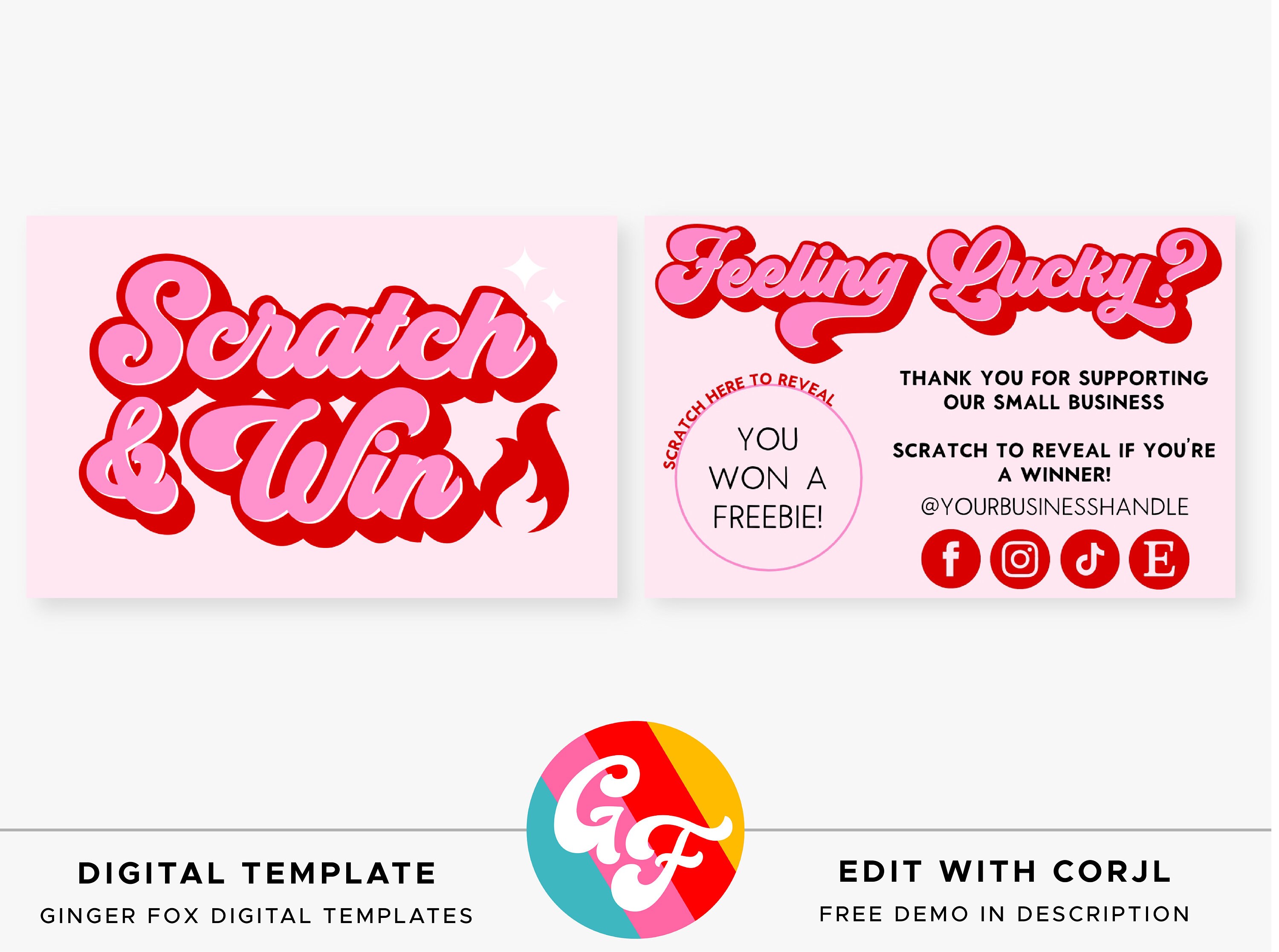 Small Business Editable Scratch Card Retro Scratch Card Editable