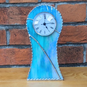 Art Nouveau Style Stained Glass Mantel Clock in Iridescent Blues  (S45)