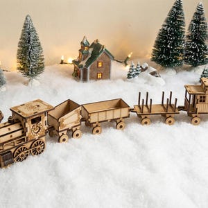 Archivo de corte láser de tren de madera / Modelo de juguete de madera contrachapada de 3 mm / Decoración de pueblo navideño / SVG DXF AI CDR Vector / Descarga digital DIY