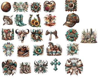 Western Sublimation Bundle: Cowboy, Cactus, Skull PNG (Digital Download
