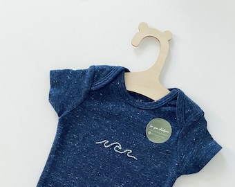 hand embroidered wave baby shirt, wave bodysuit, 0-3 mo.