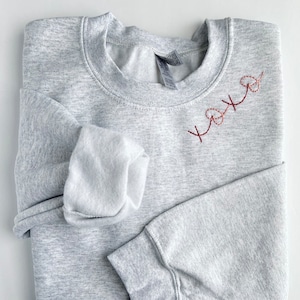 Hand Embroidered XOXO Sweatshirt, Valentines Sweatshirt, Neckline Embroidery