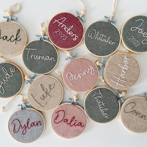 Hand Embroidered Name Ornament, Personalized Gift Tag, Custom Personalized Ornament, Keepsake Ornament, Christmas Stocking Tags