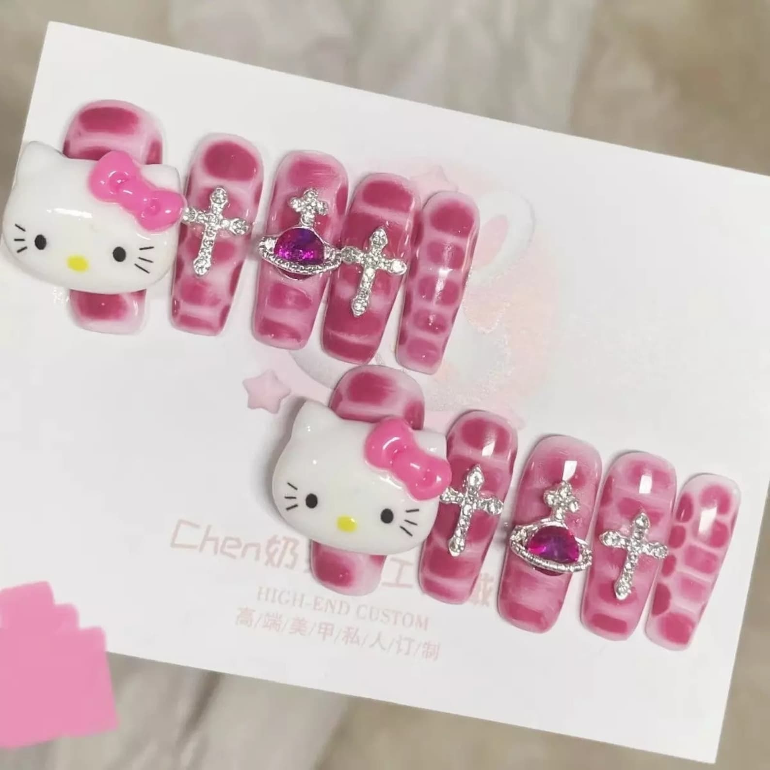 Press Ons Hello Kitty Y2k Cartoon Nail Patch Full Coverage Etsy