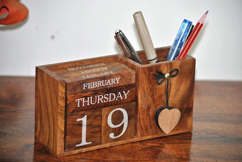 Wooden Desk Calendar for Home Office Decoration Perpetual Etsy