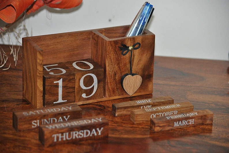 Wooden Desk Calendar for Home Office Decoration Perpetual Etsy